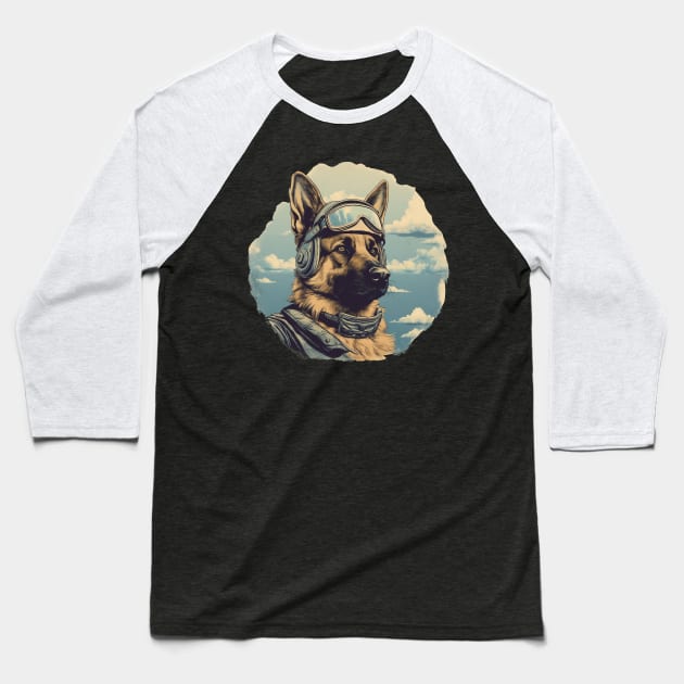 Aviator dog Baseball T-Shirt by GreenMary Design